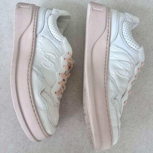 Gucci White Jumbo GG Embossed Leather Low Top Sneakers size EU 39.5 US 9.5 - Picture 11 of 15